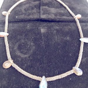Silver Necklace with blue crystals